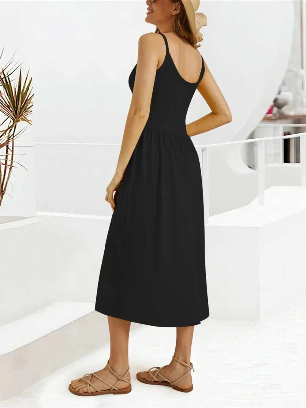 Scoop Neck Midi Dress with Pockets - Trendsi - Flyclothing LLC