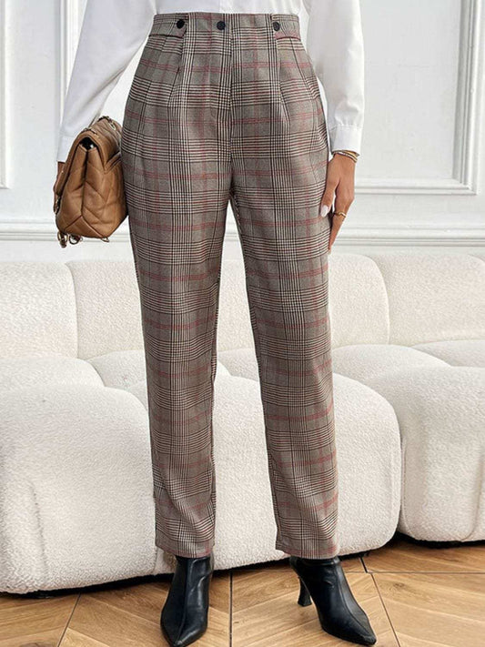 Perfee Plaid Straight Pants with Pockets - Trendsi - Flyclothing LLC