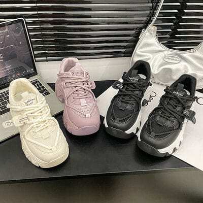 Lace Up Round Toe Platform Athletic Shoes - Trendsi - Flyclothing LLC