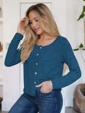 Button Up Round Neck Long Sleeve Cardigan - Trendsi - Flyclothing LLC