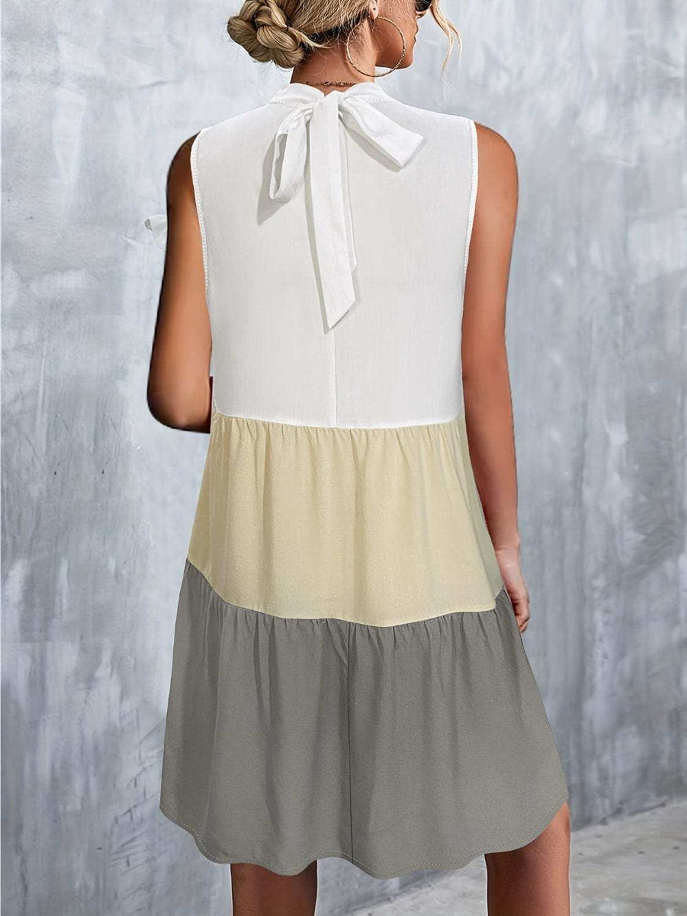 Tied Color Block Mock Neck Sleeveless Dress - Trendsi - Flyclothing LLC