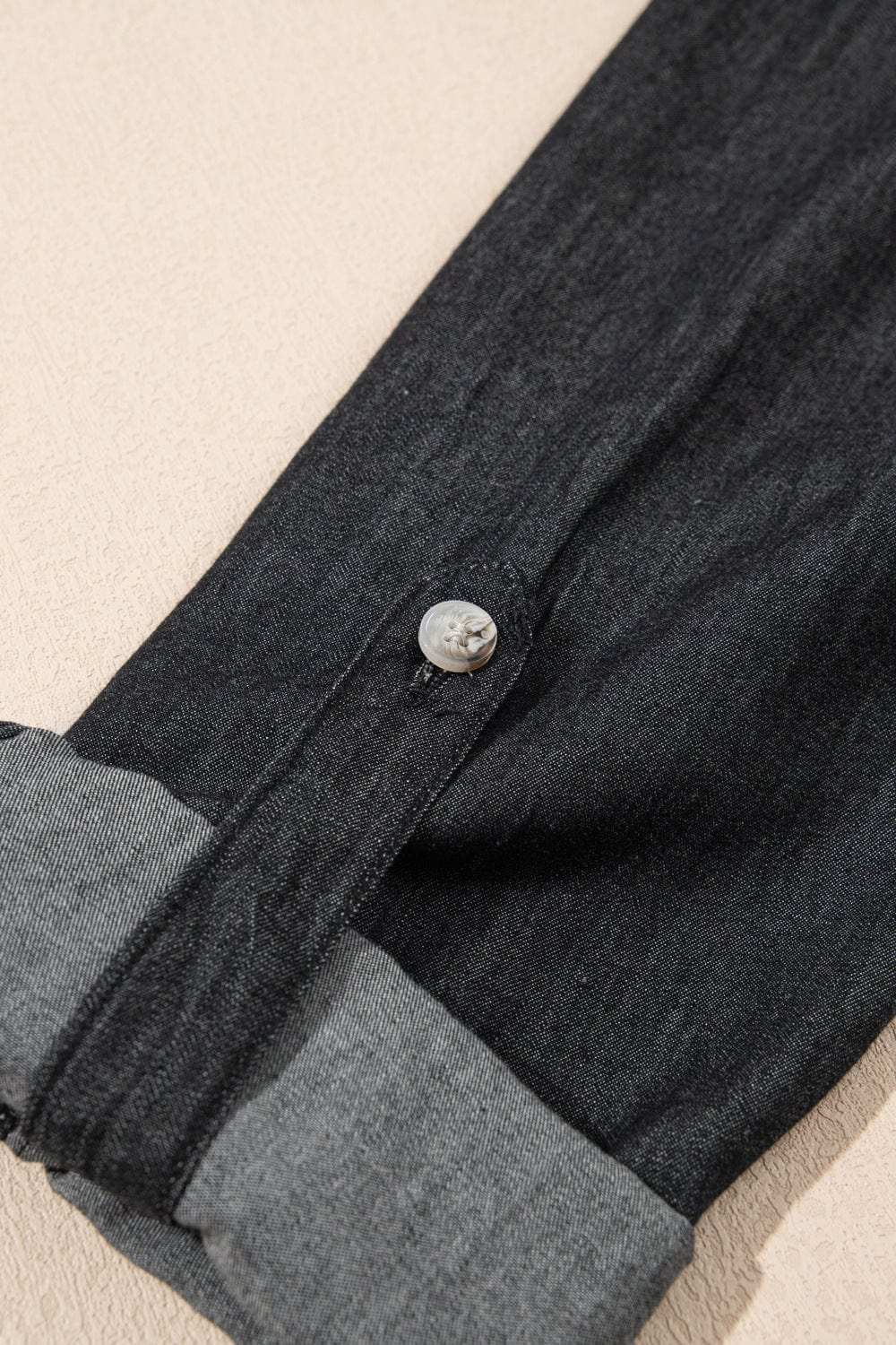 Pocketed Collared Neck Long Sleeve Denim Top - Trendsi - Flyclothing LLC