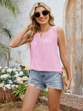 Eyelet Cutout Round Neck Tank - Trendsi - Flyclothing LLC