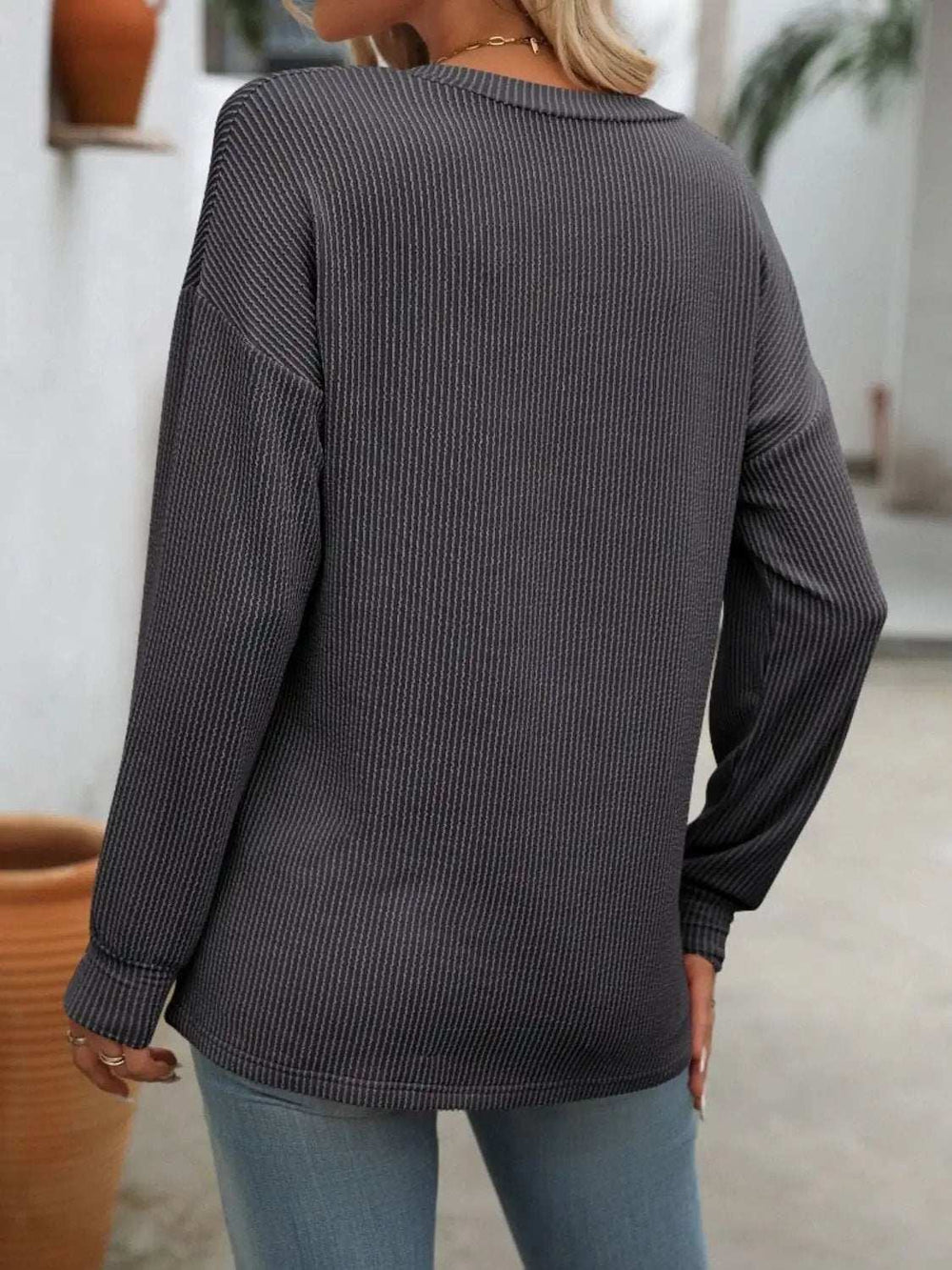 V-Neck Long Sleeve T-Shirt - Trendsi - Flyclothing LLC