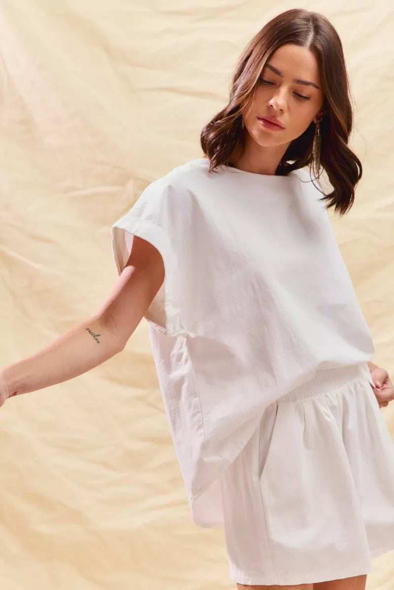 SO ME Round Neck Short Sleeve Top and Shorts Set - Trendsi - Flyclothing LLC