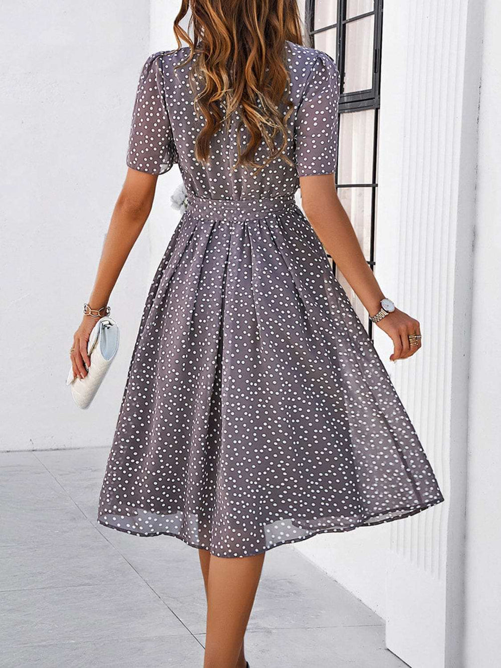 Printed Round Neck Short Sleeve Dress - Trendsi - Flyclothing LLC