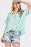 SAGE+FIG Boho Contrast Zigzag Trim Gauze Button-Up Shirt - Trendsi - Flyclothing LLC