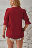Notched Half Sleeve Blouse - Trendsi - Flyclothing LLC