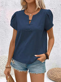 Notched Short Sleeve Blouse - Trendsi - Flyclothing LLC