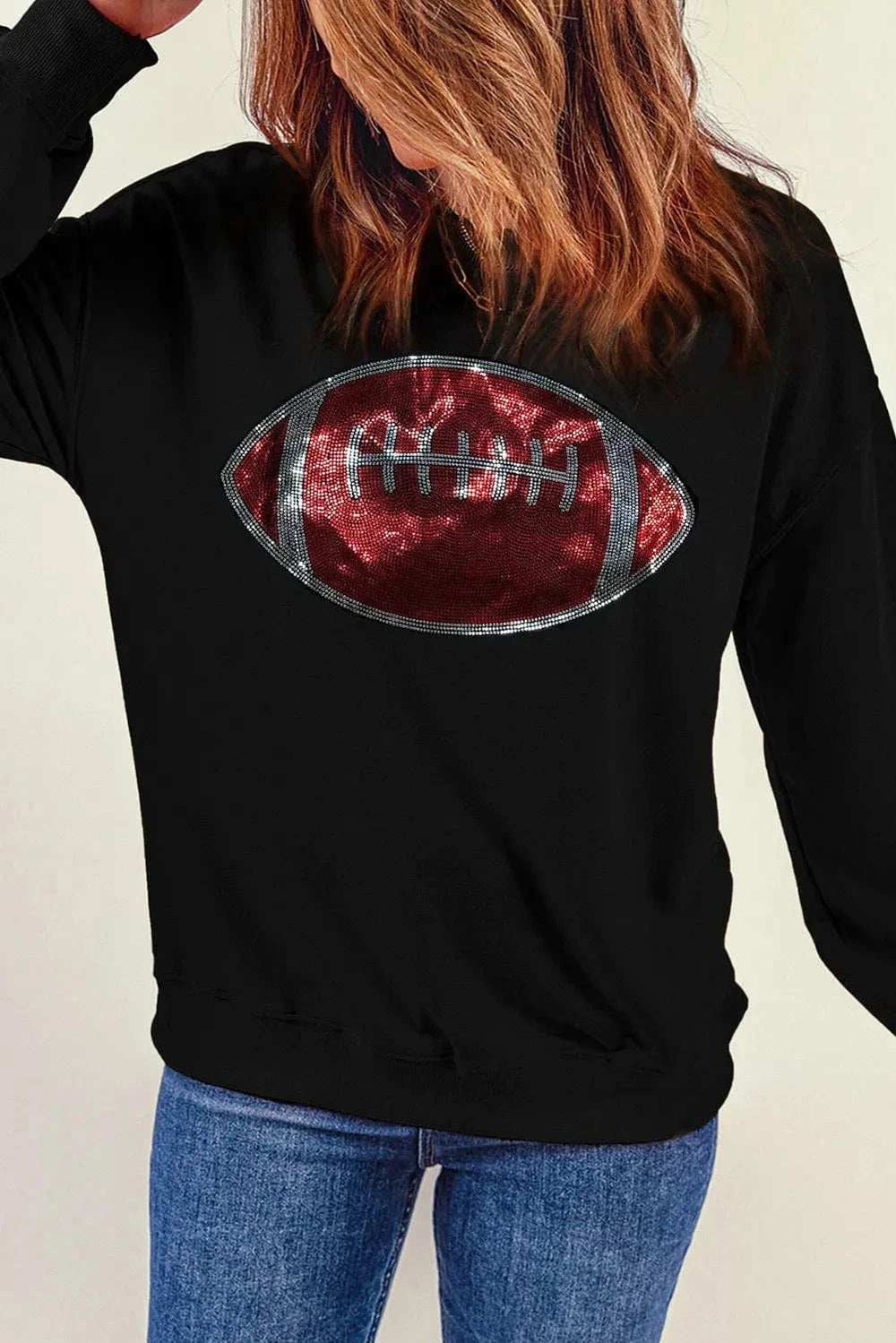 Sequin Football Long Sleeve Sweatshirt - Trendsi - Flyclothing LLC