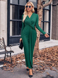 Slit Twisted Surplice Long Sleeve Dress - Trendsi - Flyclothing LLC
