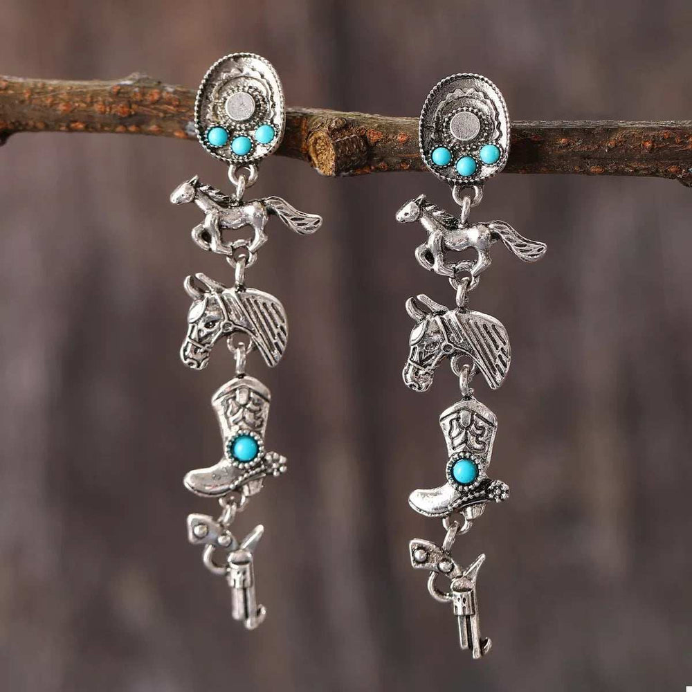 Western Style Turquoise Accent Earrings - Trendsi - Flyclothing LLC