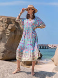 Printed Puff Sleeve Ruched Midi Dress - Trendsi - Flyclothing LLC