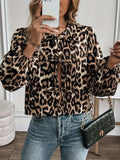 Tied Leopard Round Neck Long Sleeve Top - Trendsi - Flyclothing LLC