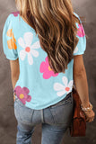 Flower Round Neck Short Sleeve Blouse - Trendsi - Flyclothing LLC