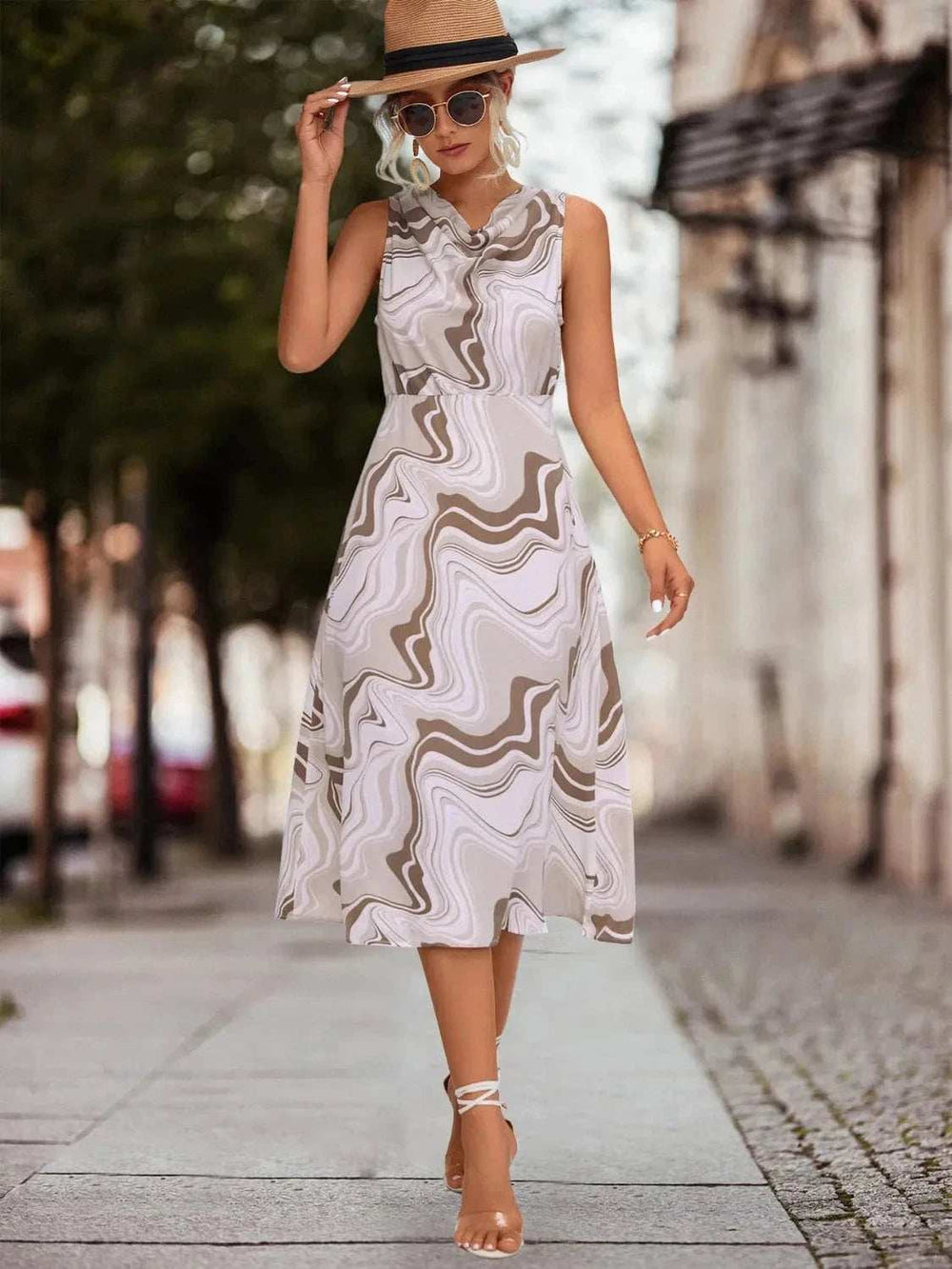 Printed Sleeveless Midi Dress - Trendsi - Flyclothing LLC