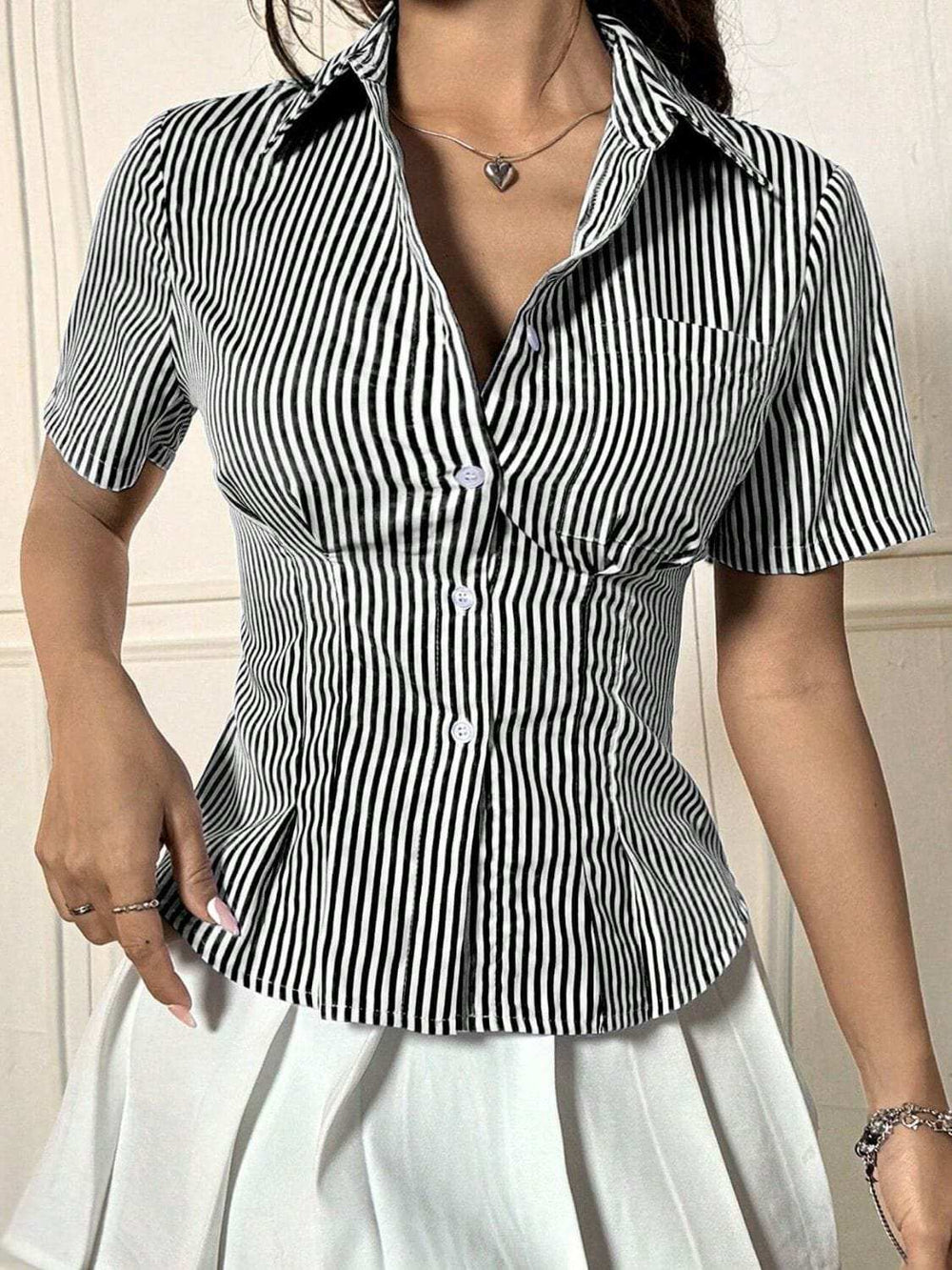 Button Down Short Sleeve Shirt - Trendsi - Flyclothing LLC