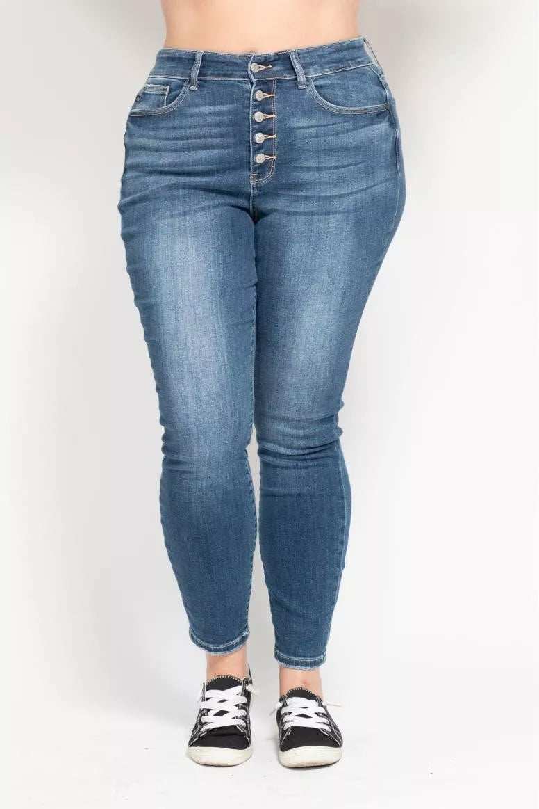 Judy Blue Full Size High Rise Button Fly Skinny Jeans Plus Size - Trendsi - Flyclothing LLC