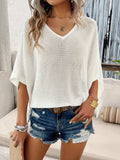 V-Neck Batwing Sleeve Knit Top - Trendsi - Flyclothing LLC