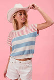 BiBi Stripes Lightweight Short Sleeve Sweater - Trendsi - Flyclothing LLC