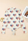 US Flag Heart Mock Neck Long Sleeve Bodysuit - Trendsi - Flyclothing LLC