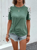 Lace Detail Round Neck Short Sleeve T-Shirt - Trendsi - Flyclothing LLC