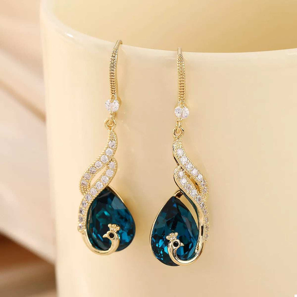 18K Gold-Plated Peacock Teardrop Earrings - Trendsi - Flyclothing LLC