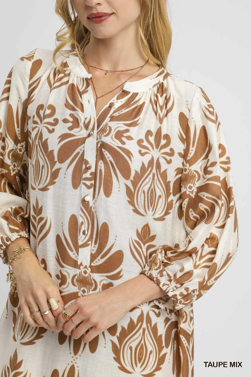 Umgee Mix Abstract Floral Print Midi Dress - Trendsi - Flyclothing LLC