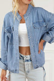 Drawstring Snap Down Denim Jacket with Chest Pockets - Trendsi - Flyclothing LLC
