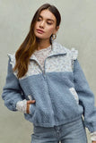 SO ME Faux Fur Sherpa Pull Jacket with Floral Contrast - Trendsi - Flyclothing LLC