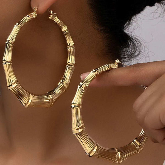Stainless Steel Textured Hoop Earrings - Trendsi - Flyclothing LLC