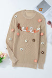 HELLO Flower Round Neck Long Sleeve Sweater - Trendsi - Flyclothing LLC