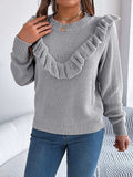 Ruffled Round Neck Long Sleeve Sweater - Trendsi - Flyclothing LLC