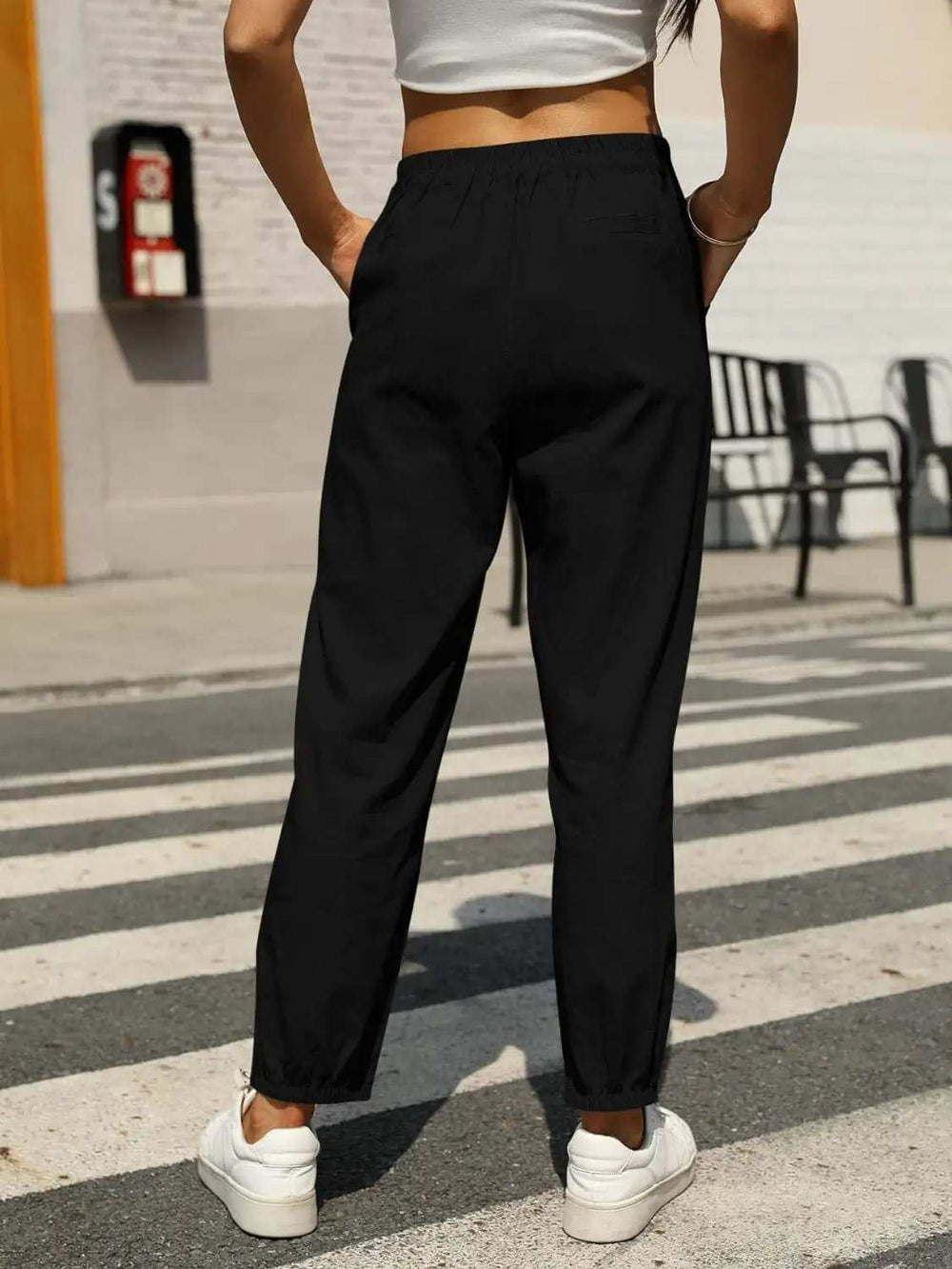 Elastic Waist Tapered Pants - Trendsi - Flyclothing LLC
