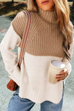 Slit Color Block Turtleneck Long Sleeve Sweater - Trendsi - Flyclothing LLC