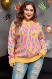 Plus Size Contrast Round Neck Long Sleeve Sweater - Trendsi - Flyclothing LLC