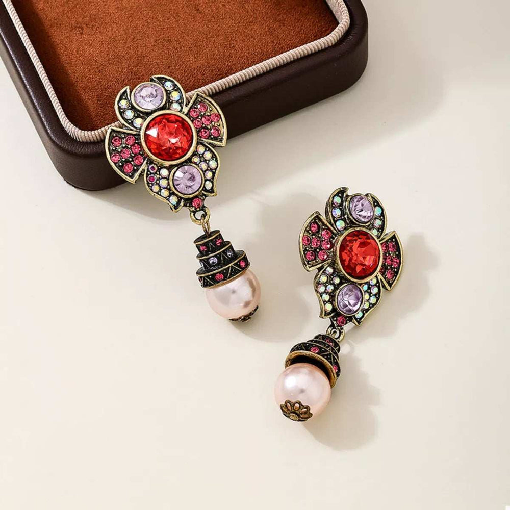 Zinc Alloy Flower Pearl Drop Earrings - Trendsi - Flyclothing LLC