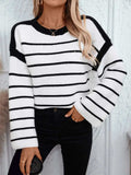 Striped Round Neck Long Sleeve Sweater - Trendsi - Flyclothing LLC