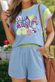 HAPPY EASTER Sequin Round Neck Top and Short Set - Trendsi - Flyclothing LLC