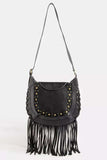 Fame Rivet Trim Suede Fringe Shoulder Bag - Trendsi - Flyclothing LLC