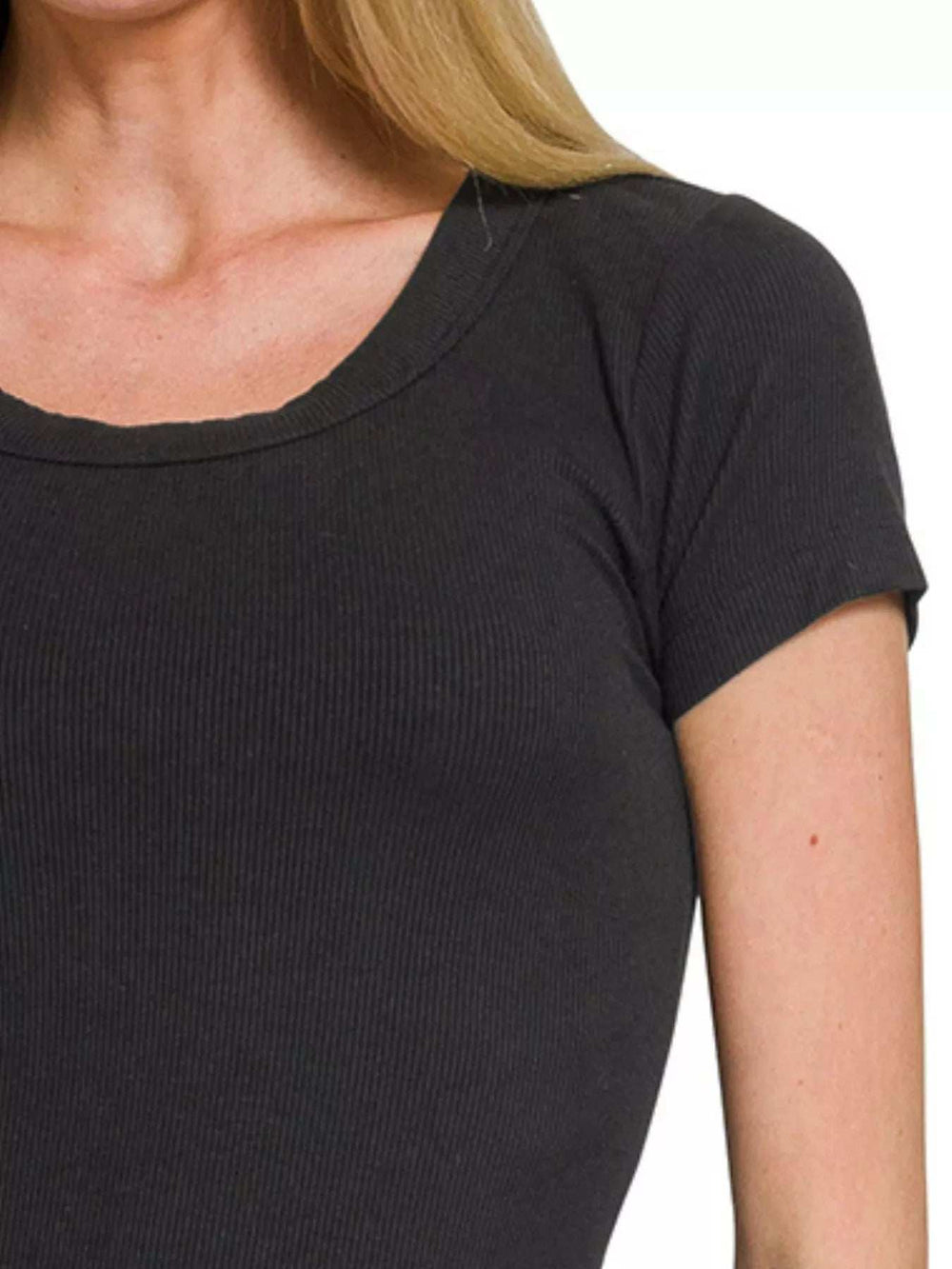 Zenana Ribbed Round Neck Short Sleeve T-Shirt - Trendsi - Flyclothing LLC