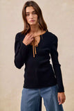 BiBi Ribbed Contrast Front Tied Top with Shrried - Trendsi - Flyclothing LLC