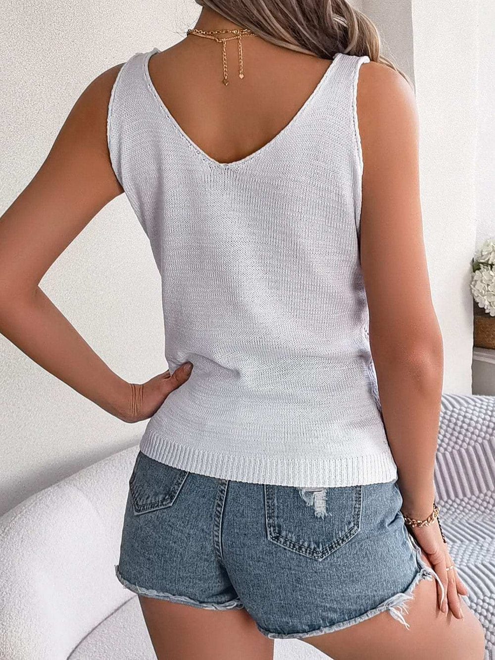 Openwork Scoop Neck Knit Vest - Trendsi - Flyclothing LLC