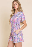 BOMBOM Print Short Sleeve Romper with Pockets - Trendsi - Flyclothing LLC