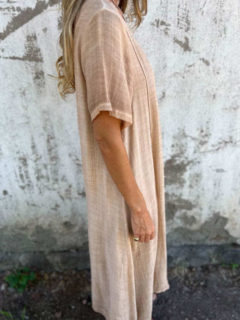 Full Size V-Neck Short Sleeve Midi Dress Plus Size - Trendsi - Flyclothing LLC