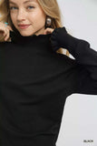 Umgee Ruffle Mock Neck Puff Sleeve Sweater - Trendsi - Flyclothing LLC