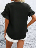 Button Down Ruffled Short Sleeve Shirt - Trendsi - Flyclothing LLC
