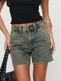 Washed High Rise Denim Shorts - Trendsi - Flyclothing LLC