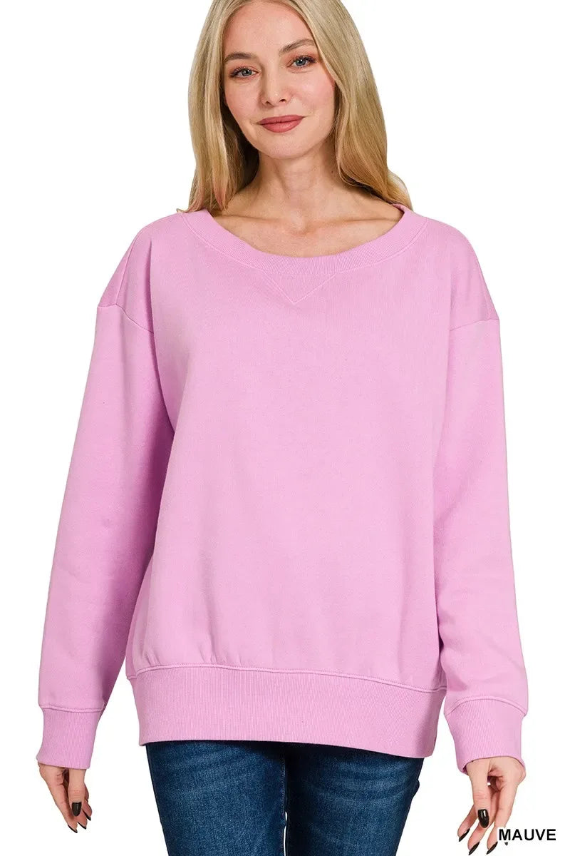 Zenana Fleece Boat Neck Sweatshirt - Trendsi - Flyclothing LLC