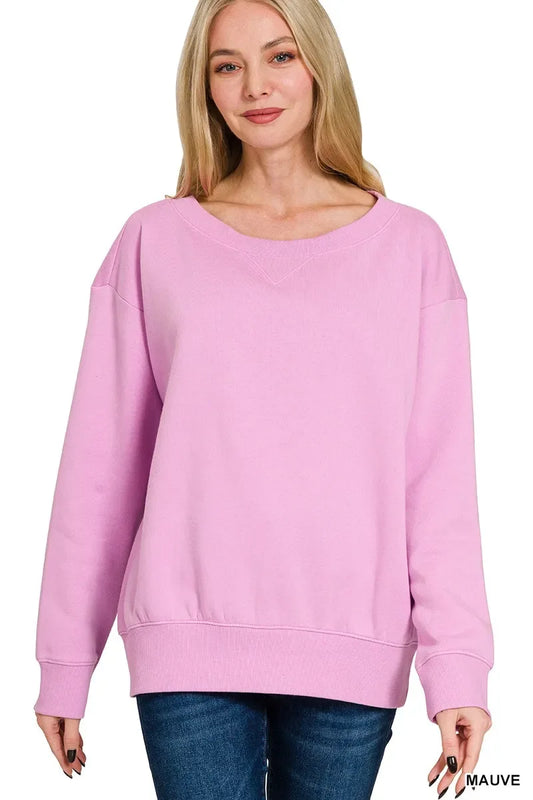 Zenana Fleece Boat Neck Sweatshirt - Trendsi - Flyclothing LLC